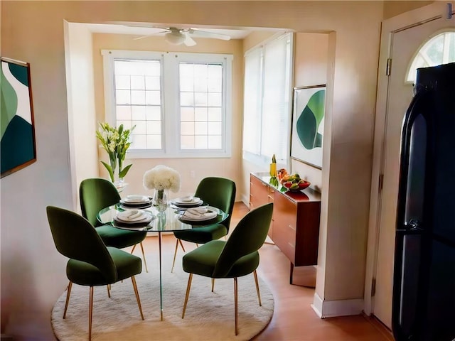 interior space featuring ceiling fan