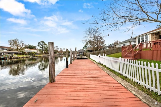 dock area featuring a water view