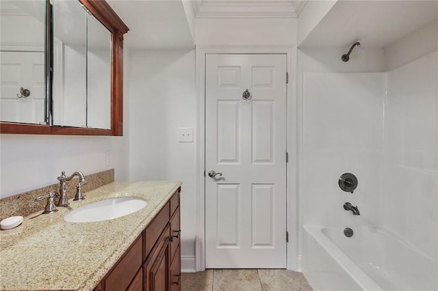553 Crystal St, New Orleans, LA 70124 - full bathroom with crown molding, tile patterned flooring, shower / bathtub combination, and vanity