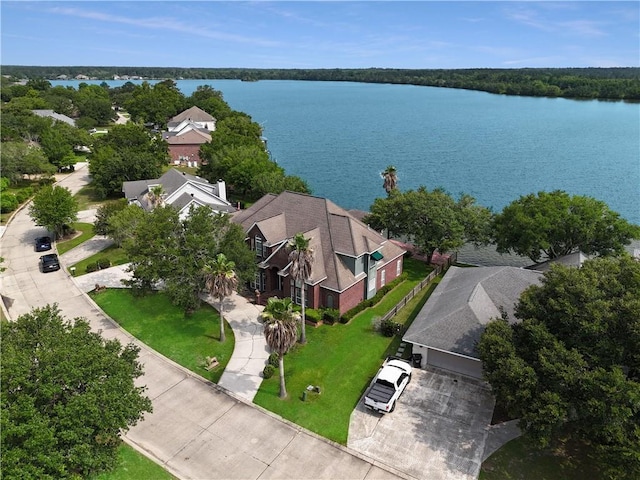 aerial view with a water view