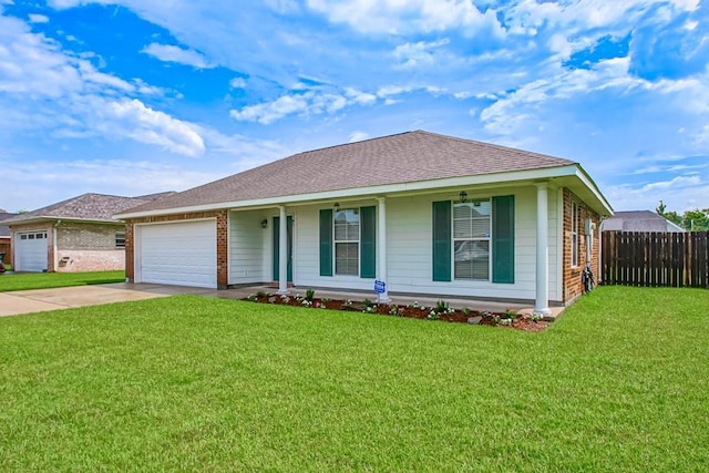 111 Judy Ct, Montz, LA 70068 - ranch-style home with concrete driveway, a garage, brick siding, and a porch