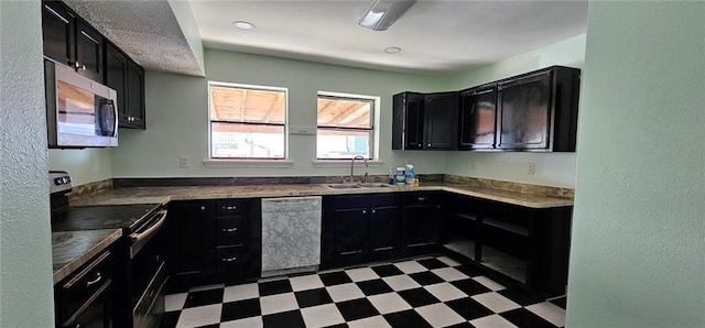 kitchen with black dishwasher, sink, and electric stove