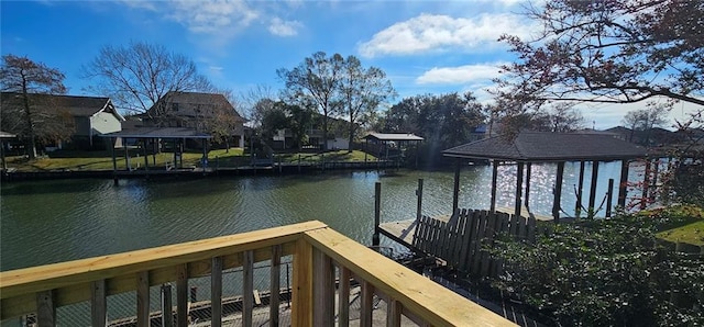 view of dock with a water view