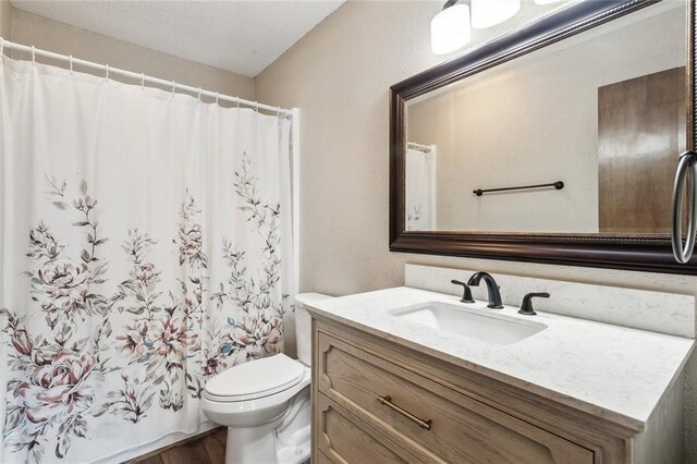 bathroom featuring toilet, wood-type flooring, and vanity