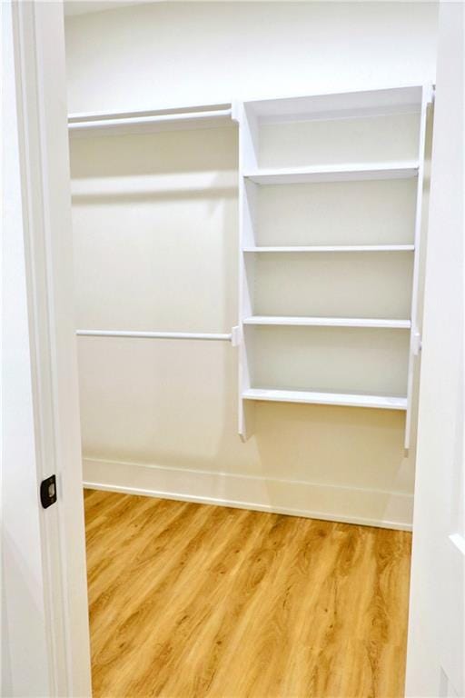 walk in closet with wood-type flooring