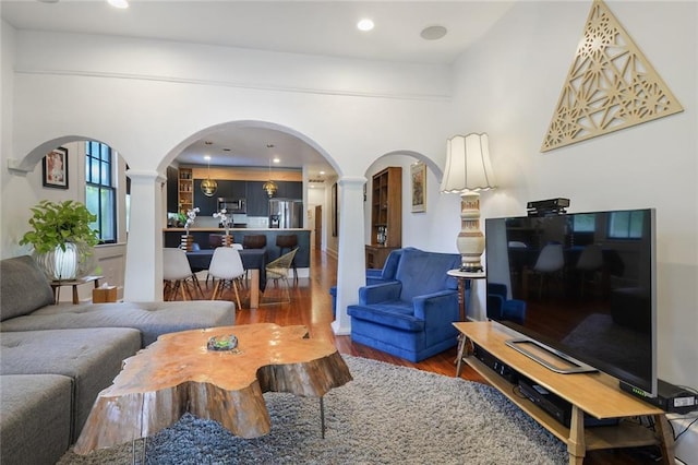 living room with wood-type flooring