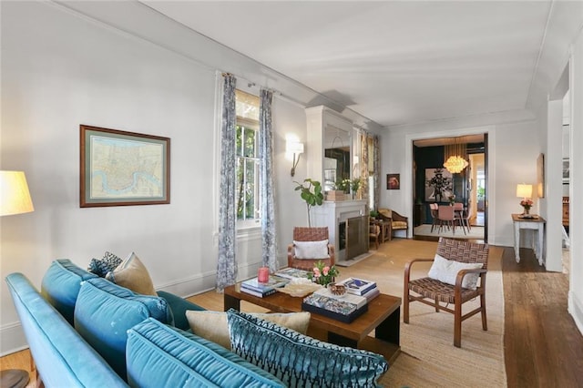 living room with light wood-type flooring