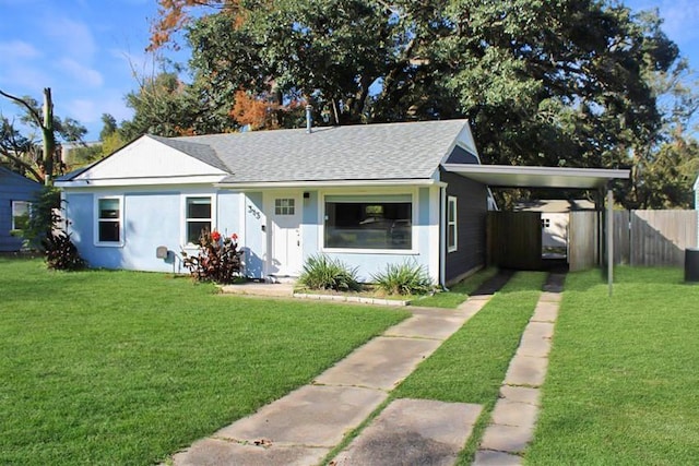 view of front of house featuring a front lawn and a carport