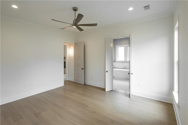 5044 Twin River Pl, Covington, LA 70433 - empty room featuring ceiling fan, crown molding, wood finished floors, baseboards, and recessed lighting