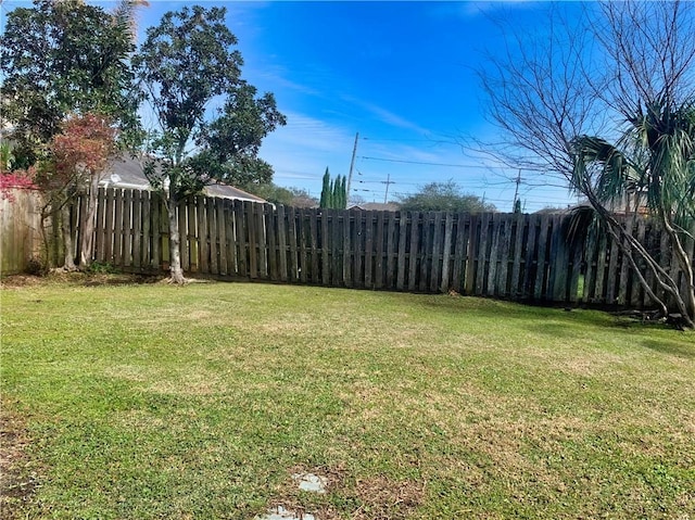 view of yard featuring a fenced backyard