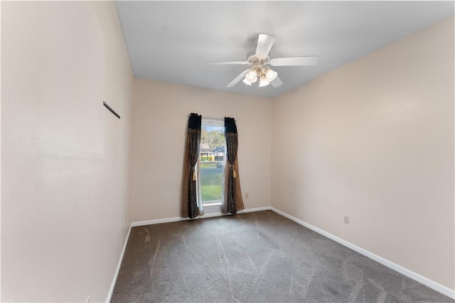 unfurnished room featuring carpet floors and ceiling fan