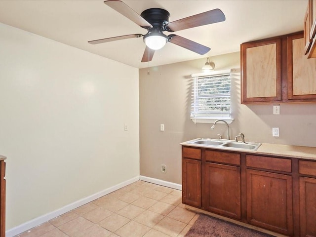 kitchen featuring sink, light tile patterned floors, and ceiling fan