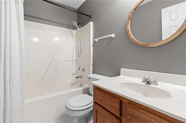 full bathroom featuring toilet, vanity, and shower / bath combo with shower curtain