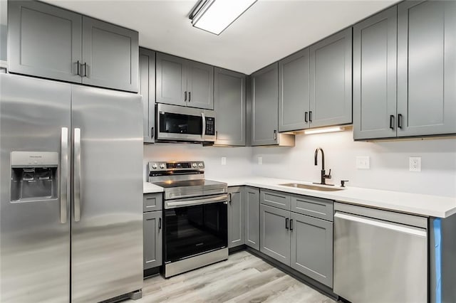 kitchen featuring gray cabinetry, sink, and stainless steel appliances