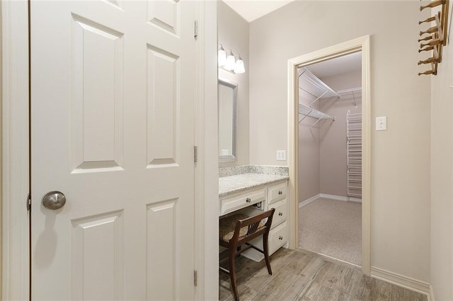 bathroom featuring vanity and wood-type flooring