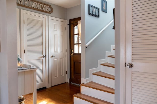 entrance foyer featuring dark hardwood / wood-style flooring