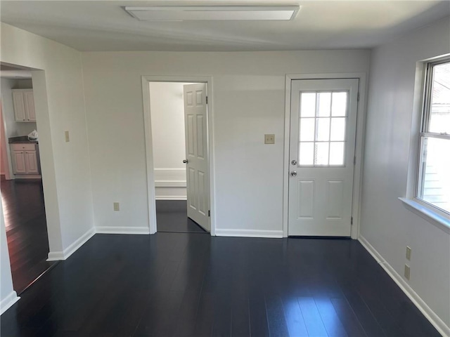 interior space with dark hardwood / wood-style floors and a wealth of natural light