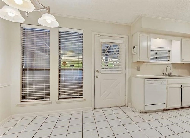 kitchen featuring pendant lighting, dishwasher, and white cabinets