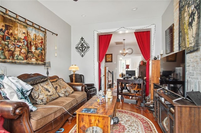 living room with hardwood / wood-style floors