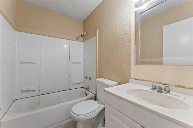 full bathroom featuring tile patterned flooring, vanity, toilet, and shower / bathing tub combination