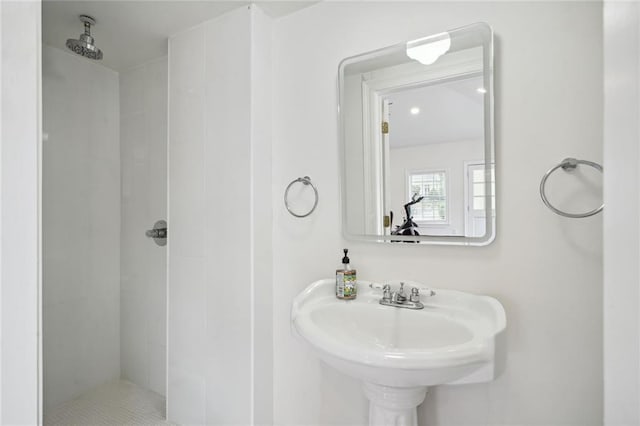 bathroom featuring a shower and sink