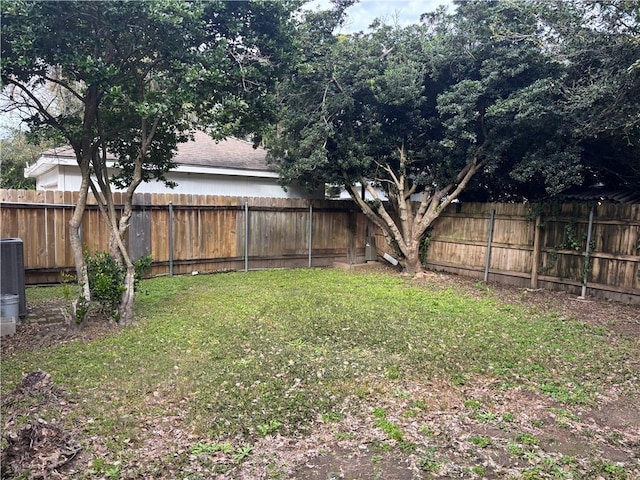view of yard with a fenced backyard