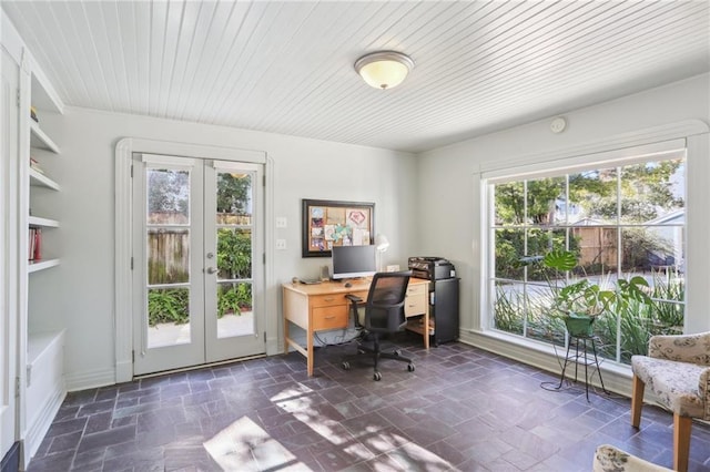 office area featuring plenty of natural light and french doors