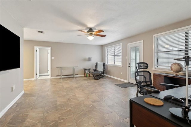 office area featuring ceiling fan