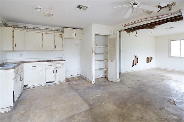 kitchen featuring ceiling fan and sink