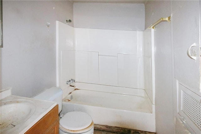 full bathroom with shower / bath combination, toilet, and vanity