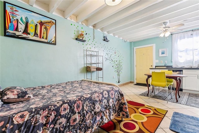2301 Dauphine St, New Orleans, LA 70117 - tiled bedroom with beam ceiling