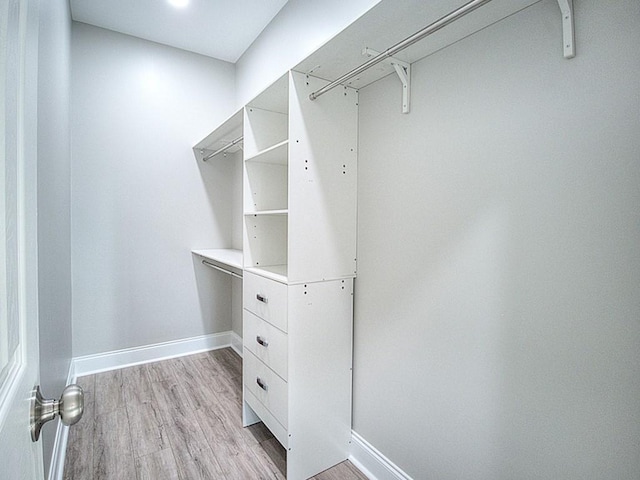 walk in closet featuring light hardwood / wood-style flooring