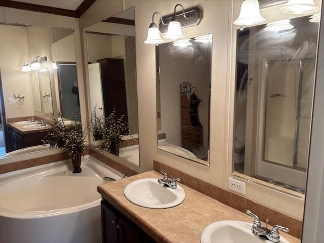 169 Pump Station Rd, Venice, LA 70091 - bathroom with vanity, crown molding, and a tub