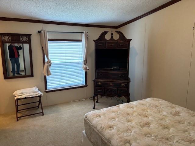 169 Pump Station Rd, Venice, LA 70091 - bedroom with crown molding, light colored carpet, and a textured ceiling