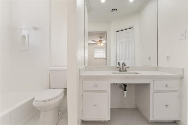 full bathroom featuring a closet, visible vents, toilet, a sink, and tile patterned floors