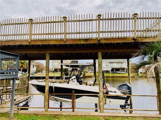 dock area with a water view