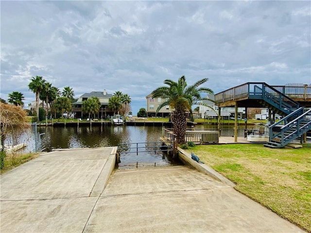 dock area with a water view