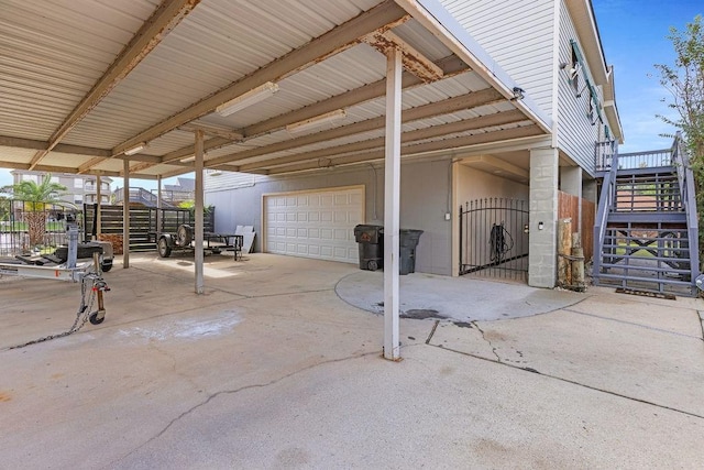 view of patio featuring a garage