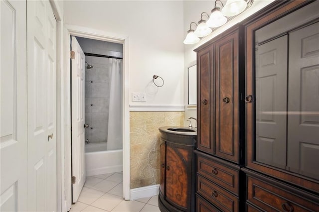 4937-39 S Miro St, New Orleans, LA 70125 - bathroom featuring shower / bath combo with shower curtain, vanity, and tile patterned flooring