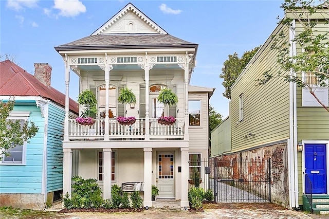 view of front of home with a balcony and covered porch