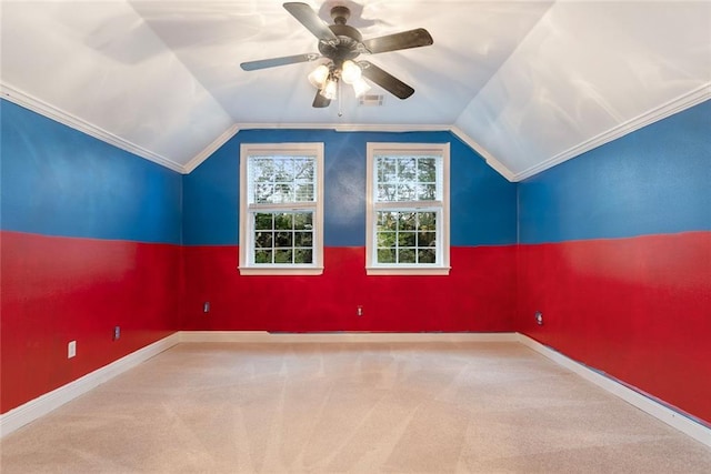 bonus room featuring vaulted ceiling, carpet flooring, and ceiling fan