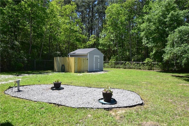 view of yard with a shed