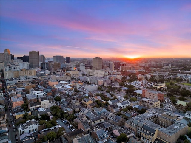 view of aerial view at dusk