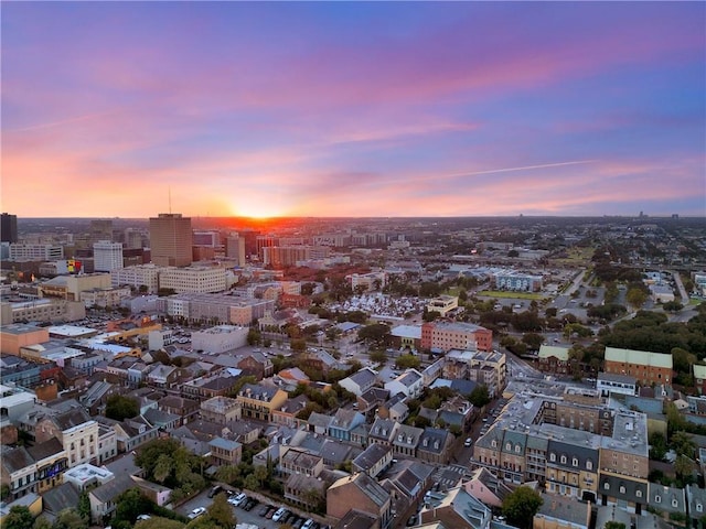 view of aerial view at dusk