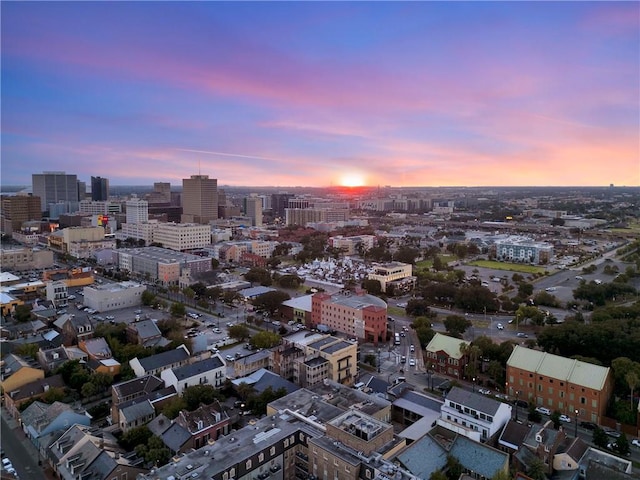 view of aerial view at dusk