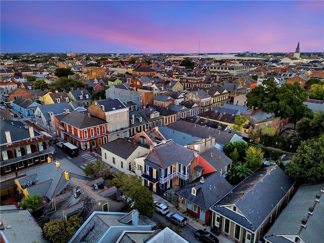 view of aerial view at dusk