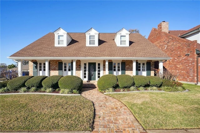 cape cod home with a front lawn