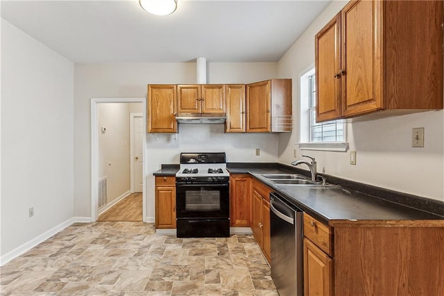 kitchen with sink, stainless steel dishwasher, and gas range oven