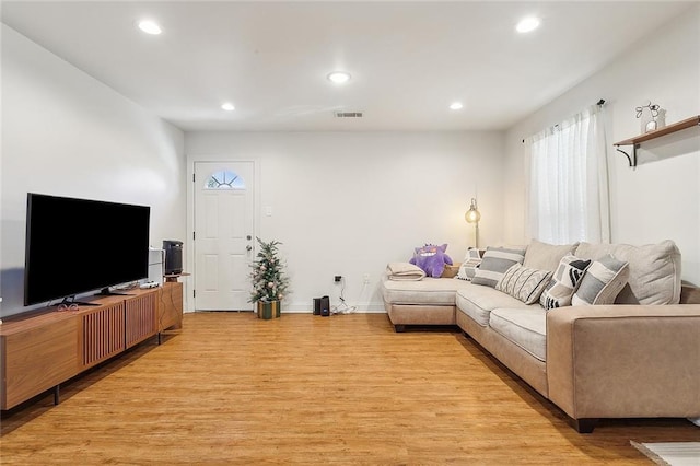 living room with a healthy amount of sunlight and light hardwood / wood-style floors