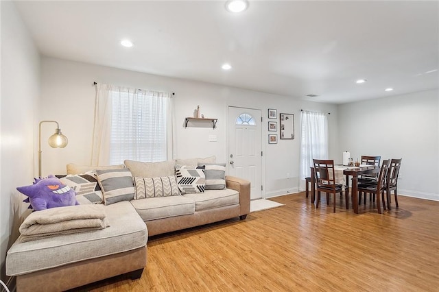 living room with light hardwood / wood-style floors